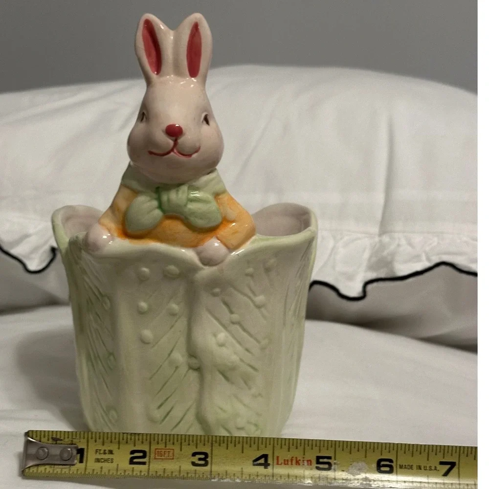 Bloomrite Bunny Rabbit Cabbage Planter Easter Decor Green White 6.5in 
 Glazed - Picture 9 of 9